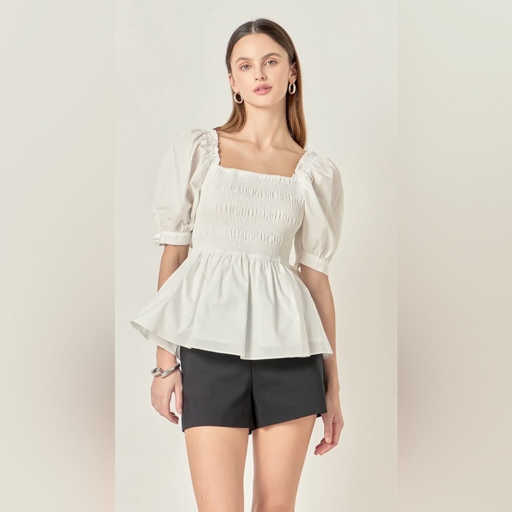 English Factory White Smocked Women's Top